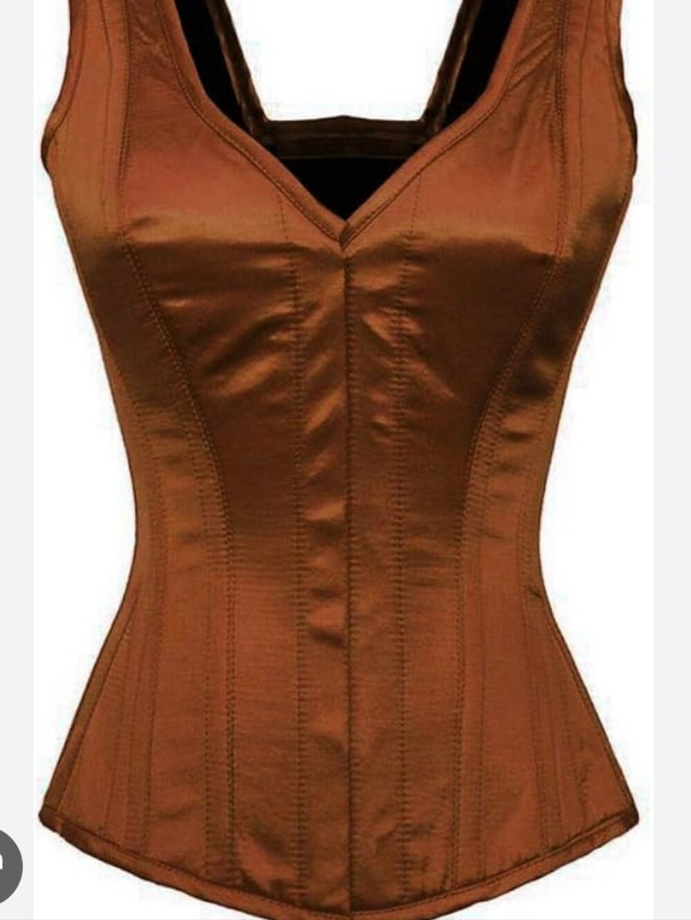 BROWN SATIN SHOULDER STRAPS OVERBUST STEEL BONED CORSET